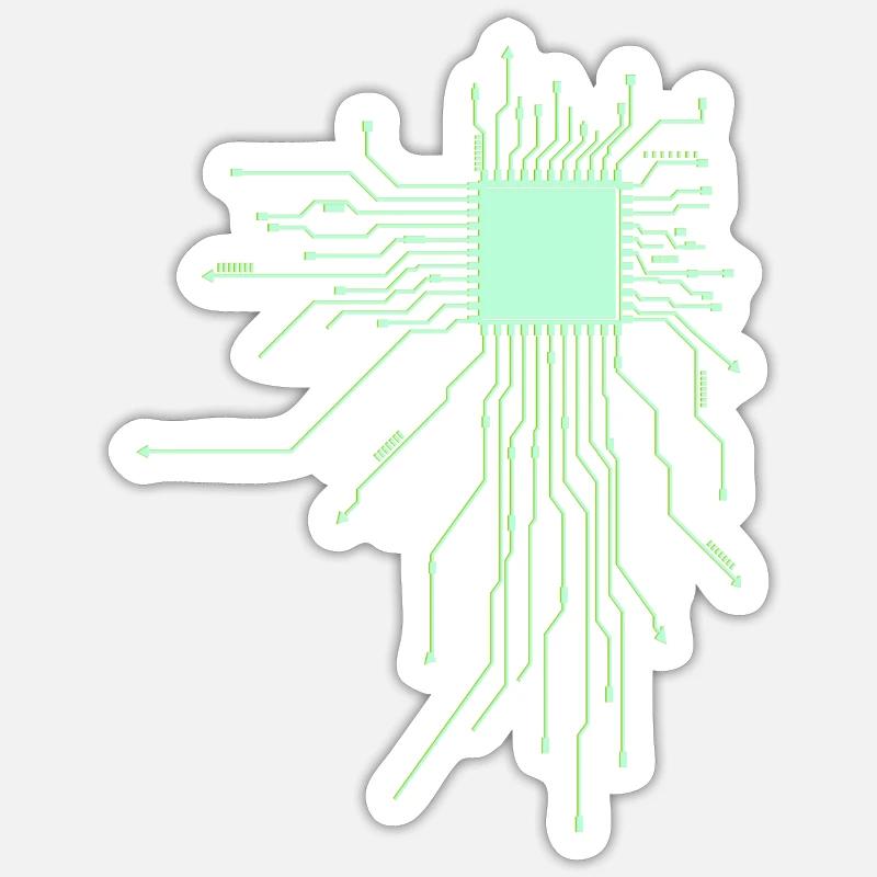 platine core processeur ordinateur nerd pc geek coeur cyborg - Sticker taille S (10 x 10 cm) - blanc mat