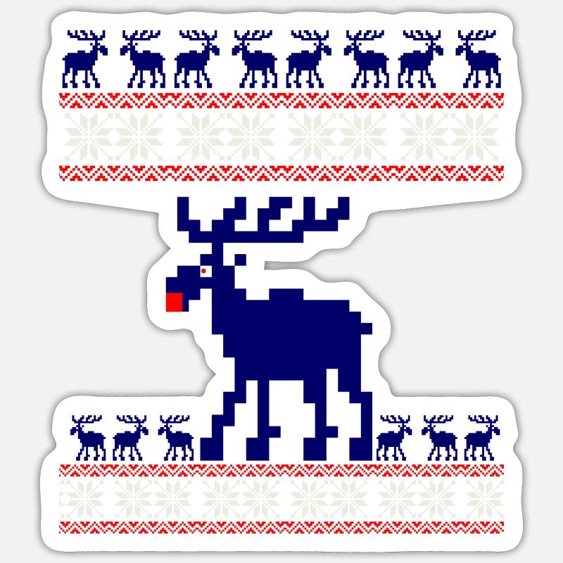 Reindeer Pattern Knitting Winter Rudolf Elk Pixel xma Sticker size S (10 x 10 cm)