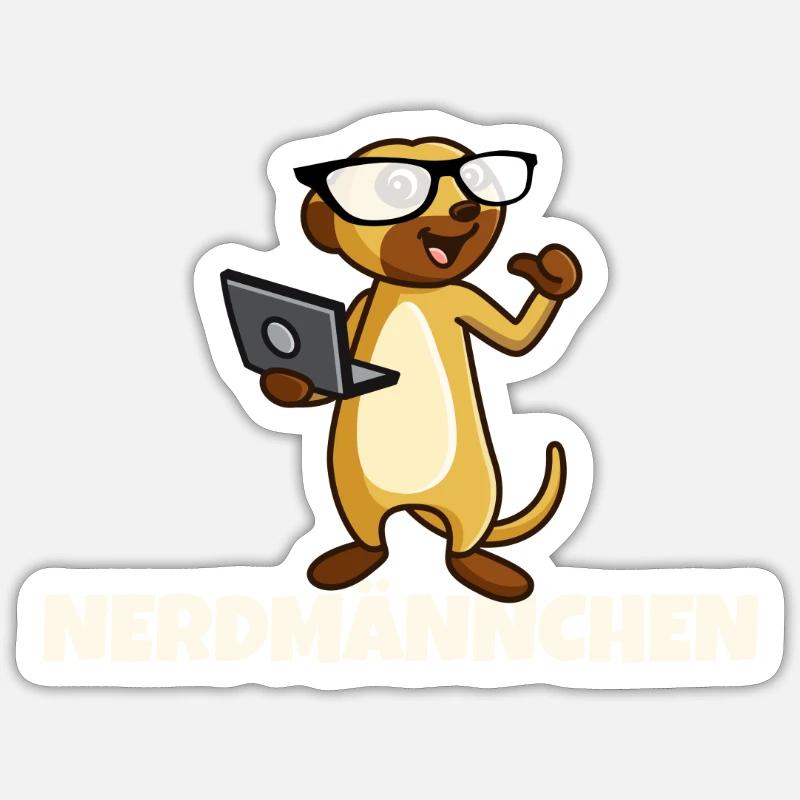 Nerd Erdmännchen mit Brille und Notebook Geschenk Sticker Größe S (10 x 10 cm)