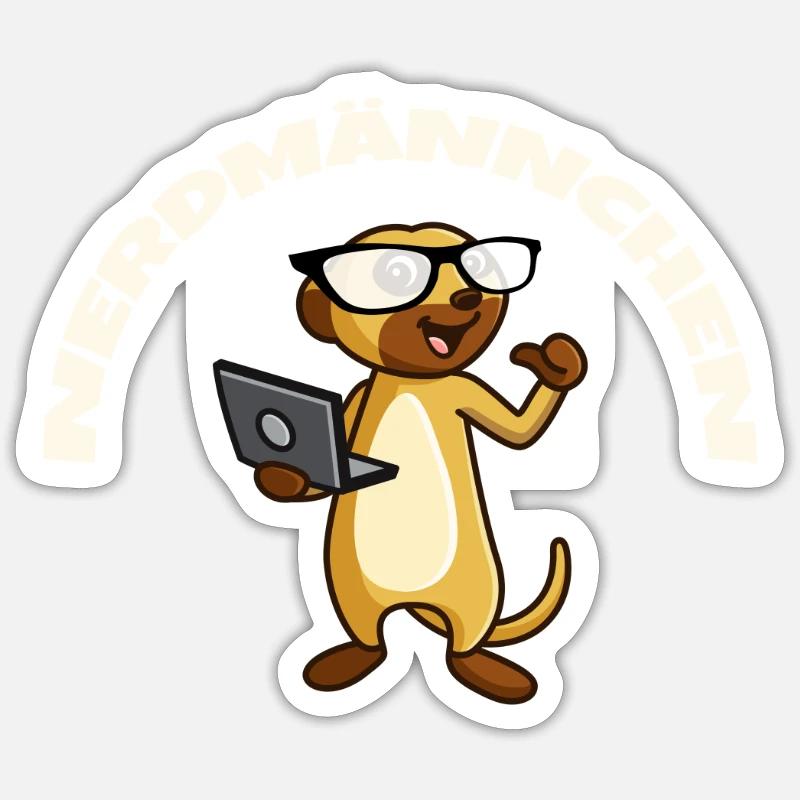Nerd Erdmännchen mit Brille und Notebook Geschenk Sticker Größe S (10 x 10 cm)