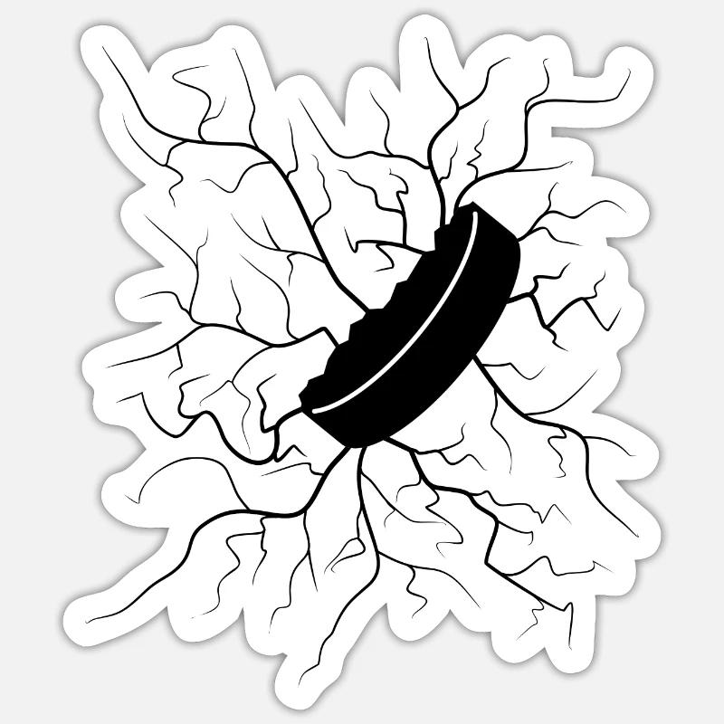 Eishockey Puk Treffer, Einschlag in Scheibe, Risse - Sticker Größe S (10 x 10 cm) - Mattweiß
