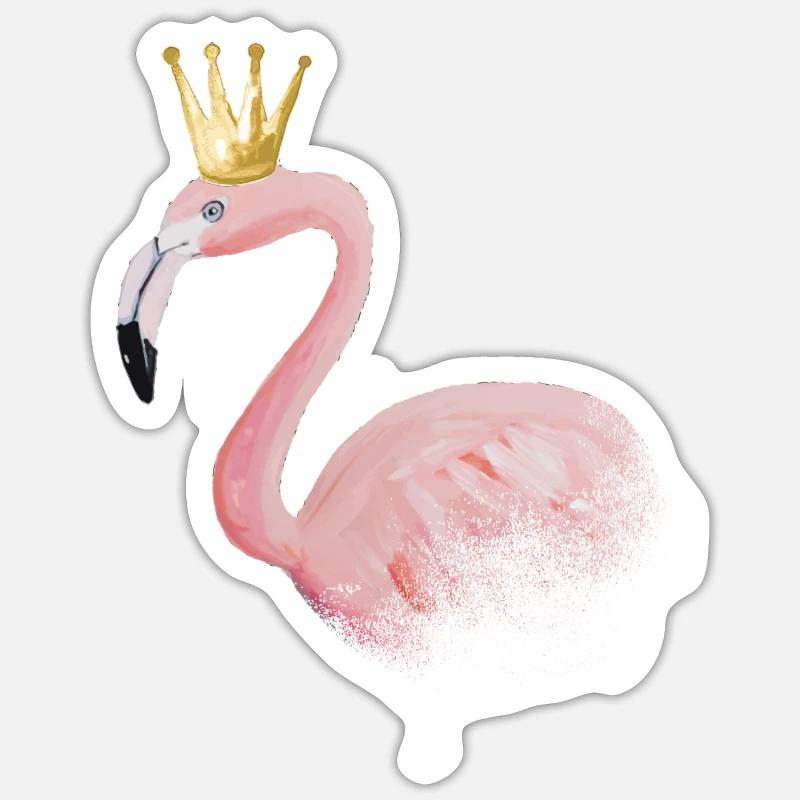flamingo mit Krone - Sticker Größe S (10 x 10 cm) - Mattweiß