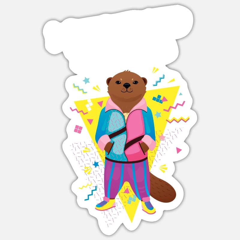 I Survived The 80's - Cool Otter - Sticker Größe S (10 x 10 cm) - Mattweiß