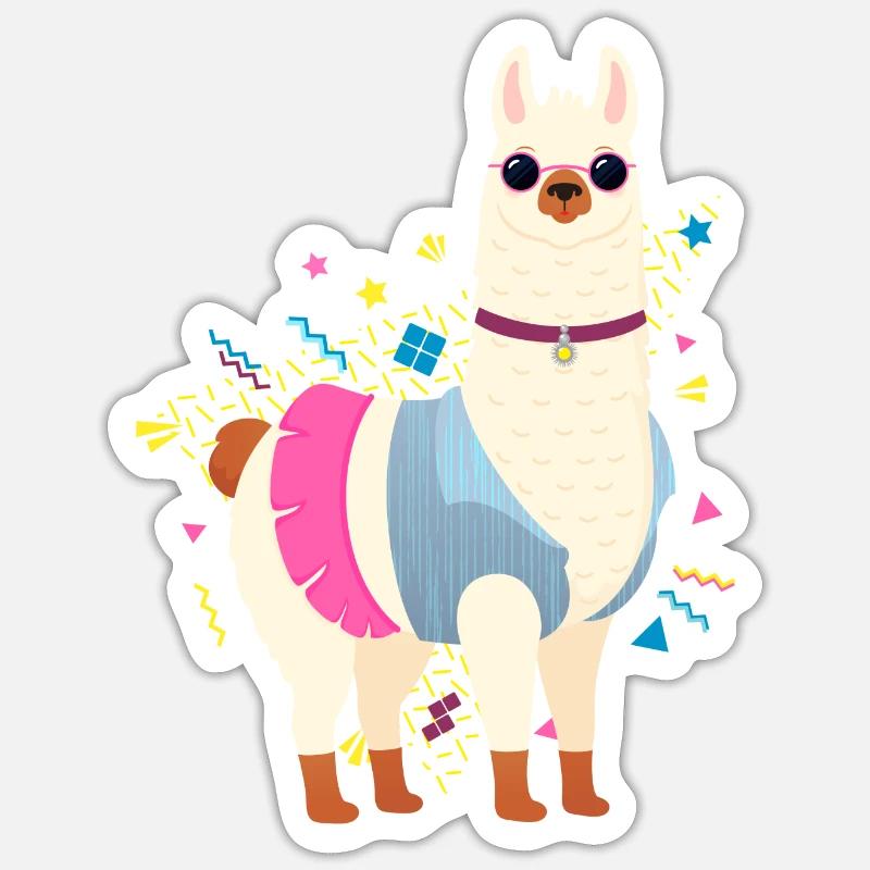 90s Style Llama - Sticker taille S (10 x 10 cm) - blanc mat