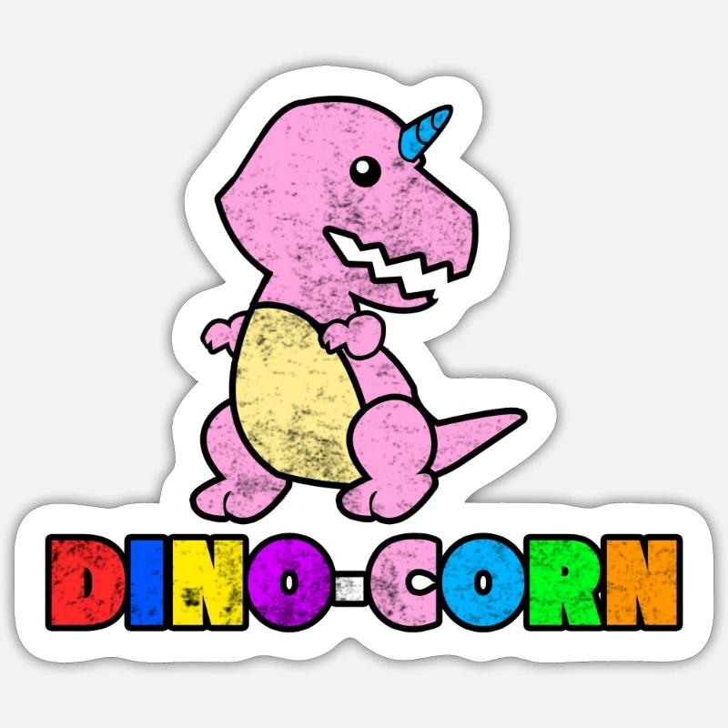 Dinos Einhörner Geschenk süß retro bunt Tier - Sticker Größe S (10 x 10 cm) - Mattweiß