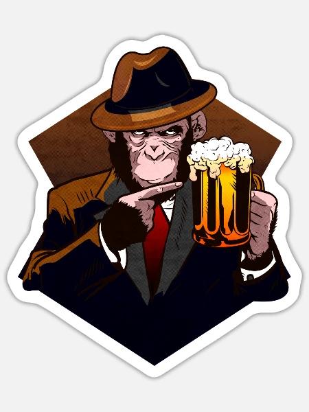 Bier Schimpanse - Sticker Größe S (10 x 10 cm) - Mattweiß