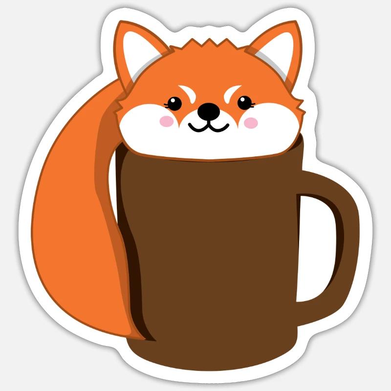Fuchs - Kaffee - Tase - Comicstyle - Geschenk - Sticker Größe S (10 x 10 cm) - Mattweiß