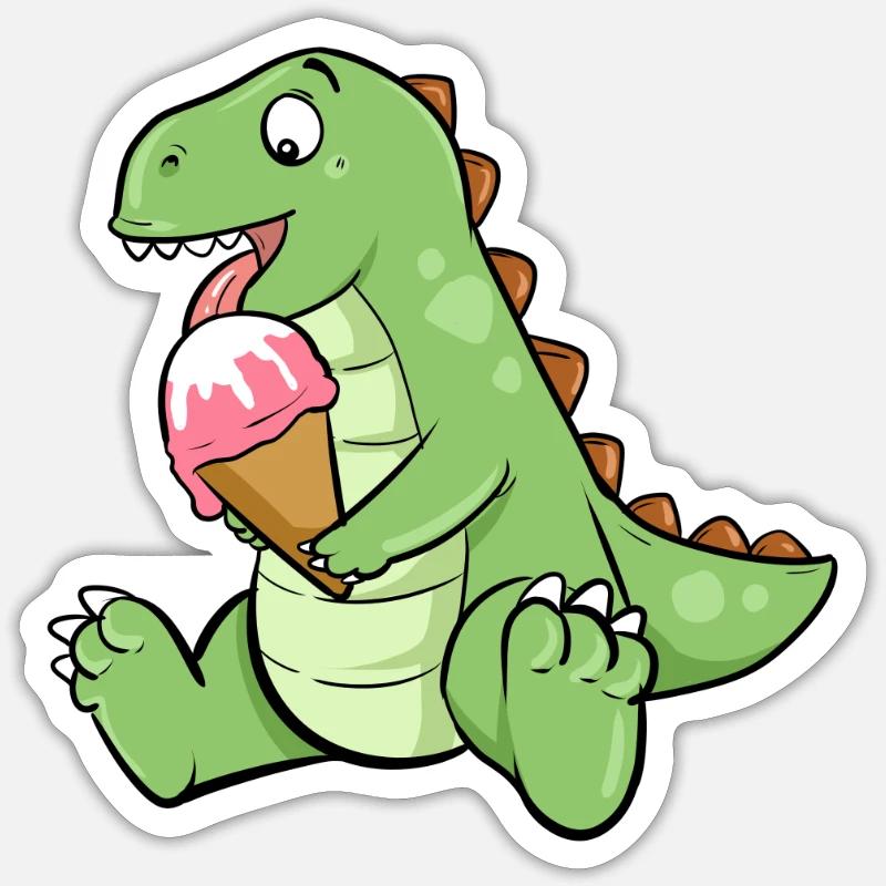 Eiscreme Dino Erdbeereis Dinosaurier T-Rex Saurier - Sticker Größe S (10 x 10 cm) - Mattweiß