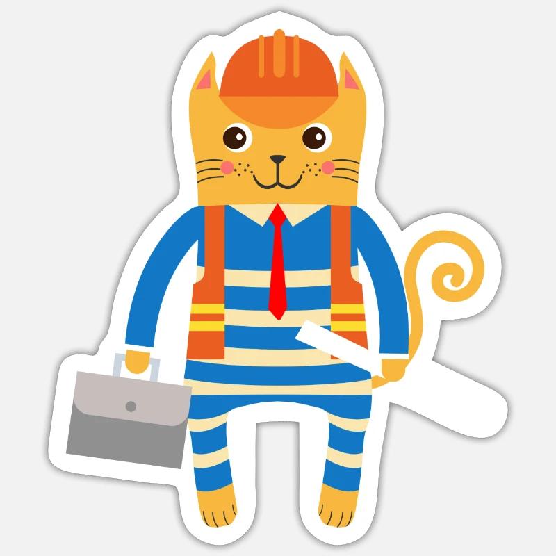 Ingenieur oder Architekt Katze - Sticker Größe S (10 x 10 cm) - Mattweiß