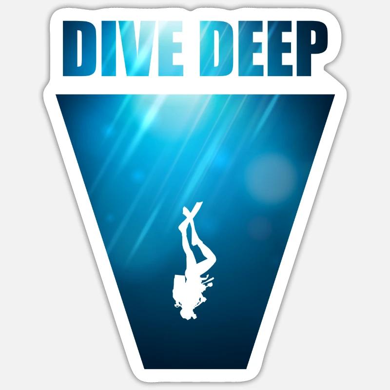 Dive Deep Tauchen T-Shirt & Geschenk - Sticker Größe S (10 x 10 cm) - Mattweiß