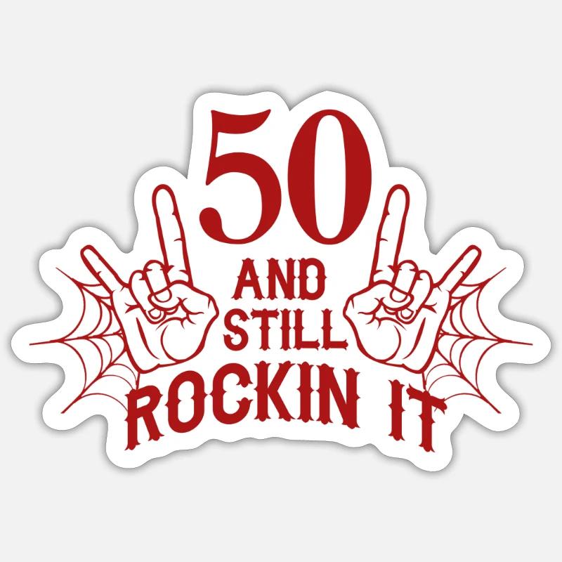 50. et Still Rockin design graphique - Sticker taille S (10 x 10 cm) - blanc mat