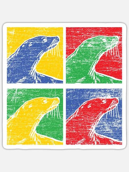 Robbe Tier Geschenk vintage Meer Ozean Fisch Zoo - Sticker Größe S (10 x 10 cm) - Mattweiß