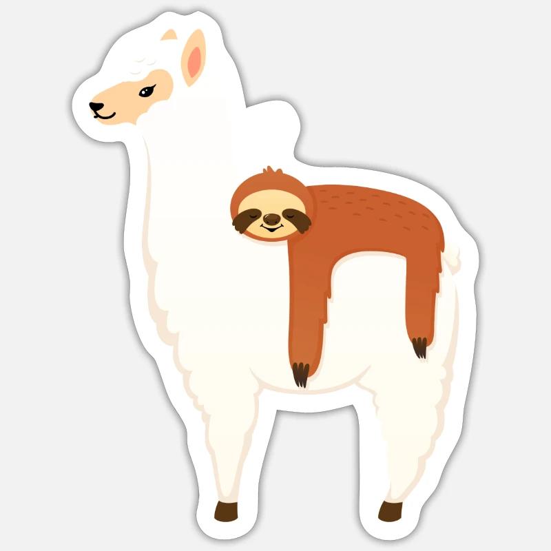 Sloth Sleeping On Alpaca - Sticker taille S (10 x 10 cm) - blanc mat