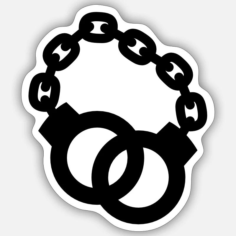 Handschellen zusammen Polizist oder Dame gesperrt Sticker Größe S (10 x 10 cm)