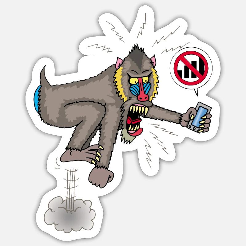 Monkey and mobile phone - Sticker size S (10 x 10 cm) - white matte