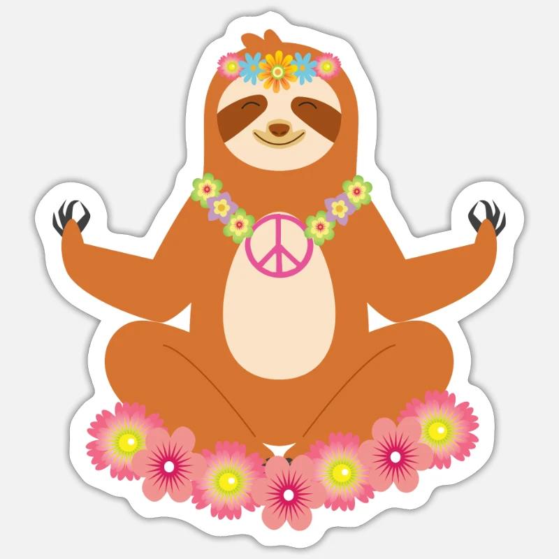 Funny Hippie Sloth Yoga - Sticker taille S (10 x 10 cm) - blanc mat