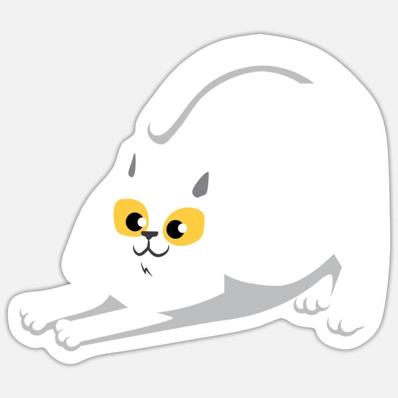 White cat stretching - Sticker size S (10 x 10 cm) - white matte