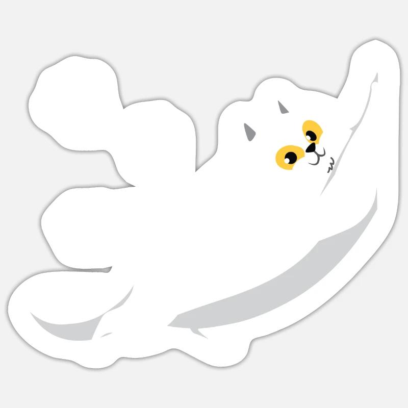 Chubby white cat stretching Sticker size S (10 x 10 cm)