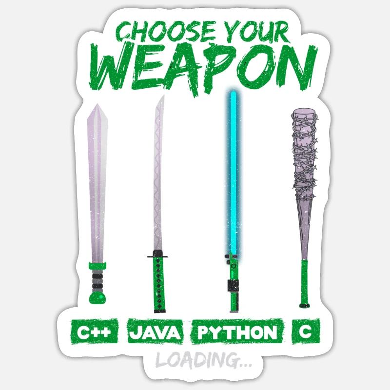 Cool Programmer Shirt Choisissez votre arme C ++ Java Sticker taille S (10 x 10 cm)