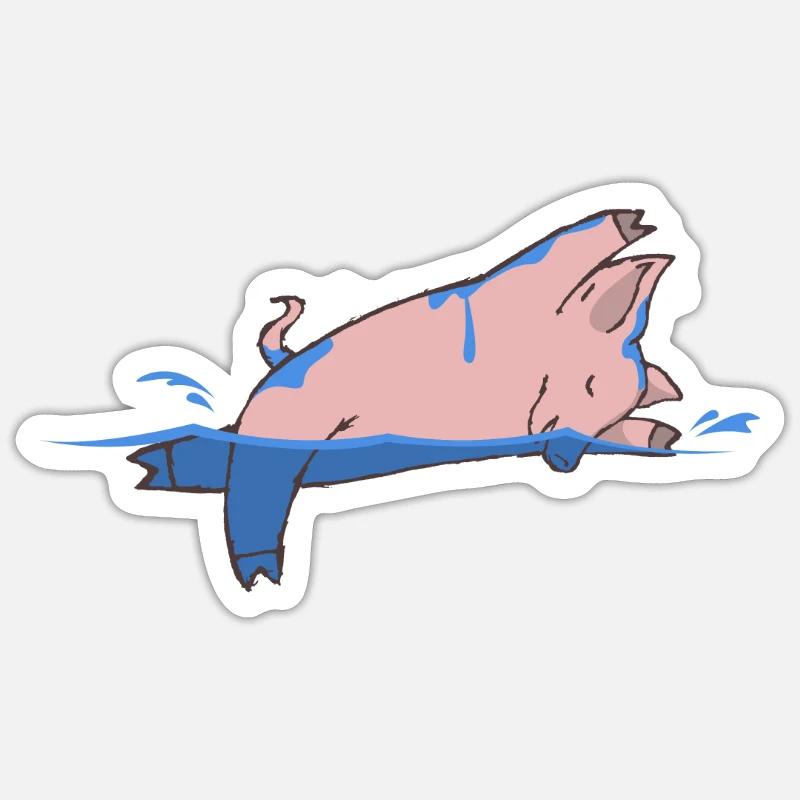 Cochon à la natation - Sticker taille S (10 x 10 cm) - blanc mat