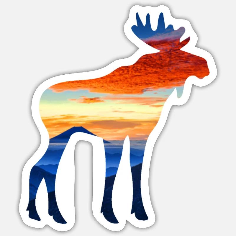 Moose Sunset Mountains - Sticker size S (10 x 10 cm) - white matte