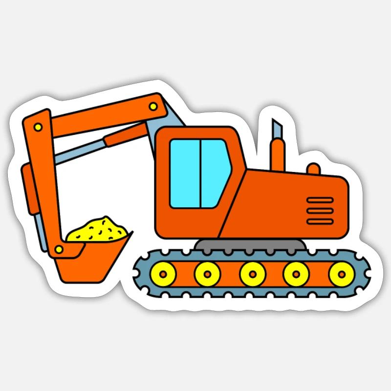 Chantier de construction d'excavatrice - Sticker taille S (10 x 10 cm) - blanc mat