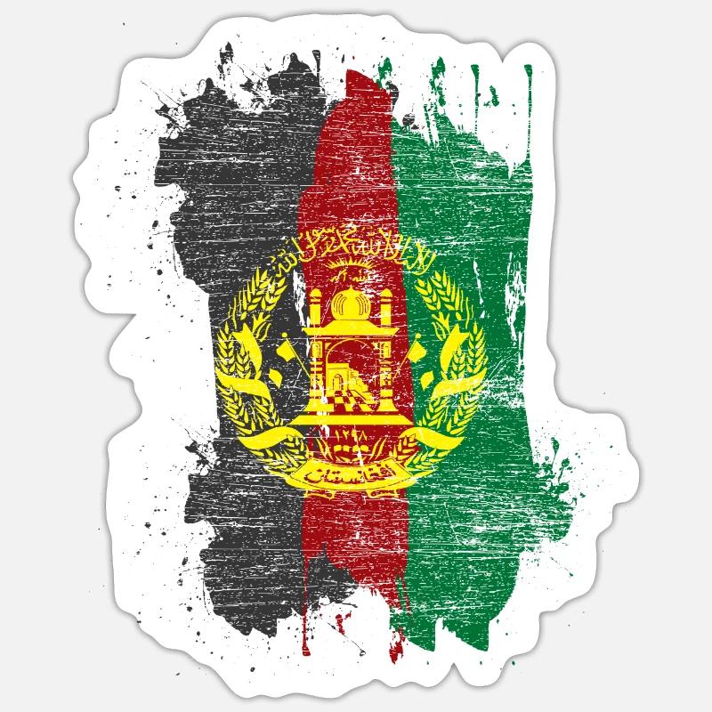 Drapeau afghan - Sticker taille S (10 x 10 cm) - blanc mat