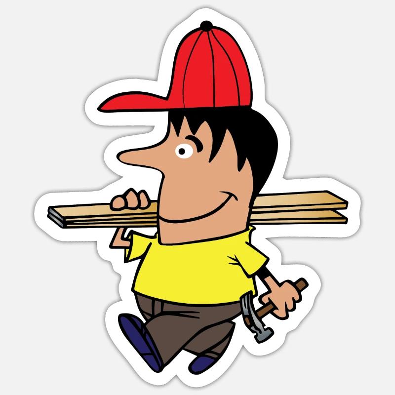 Craftsman on construction, builder hammer, boards Sticker size S (10 x 10 cm)