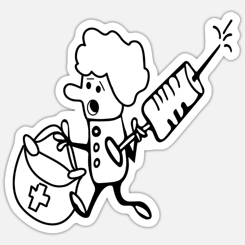 Infirmière avec seringue et trousse de secours - Sticker taille S (10 x 10 cm) - blanc mat