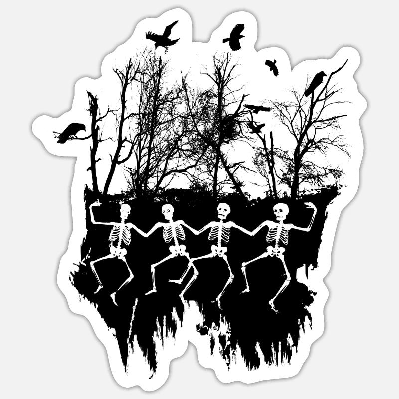 Dancing Skeleton Illustration Black & White - Sticker size S (10 x 10 cm) - white matte