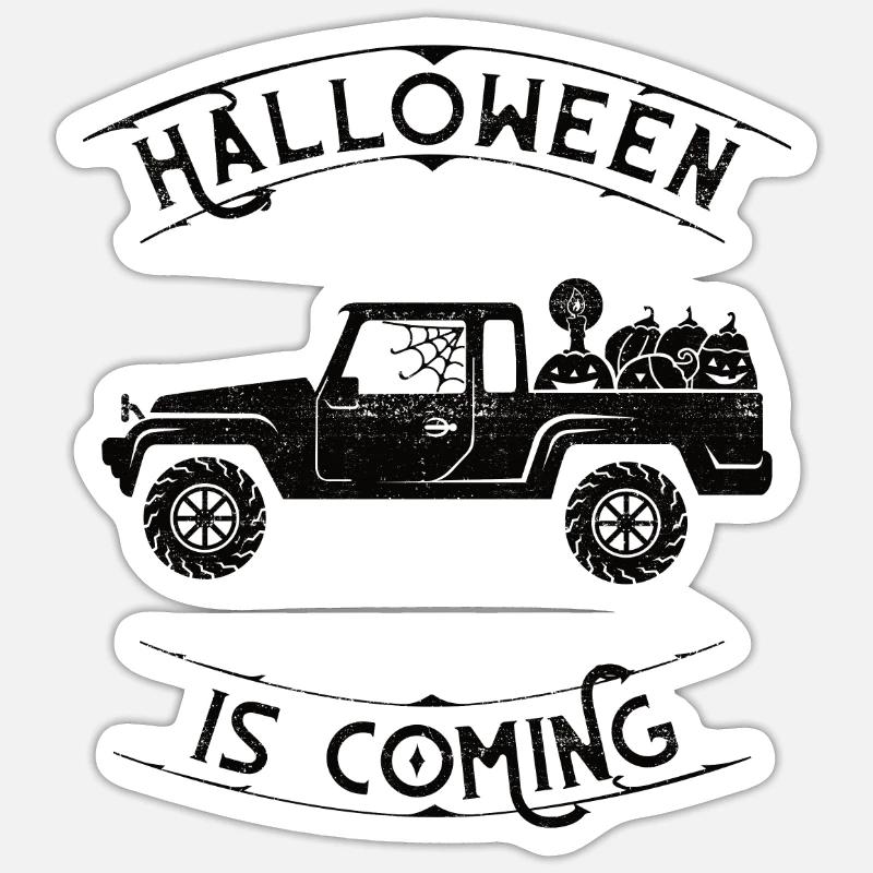 Camionnette halloween - Sticker taille S (10 x 10 cm) - blanc mat