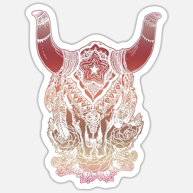 Native American Skull Native Buffalo - Sticker size S (10 x 10 cm) - white matte