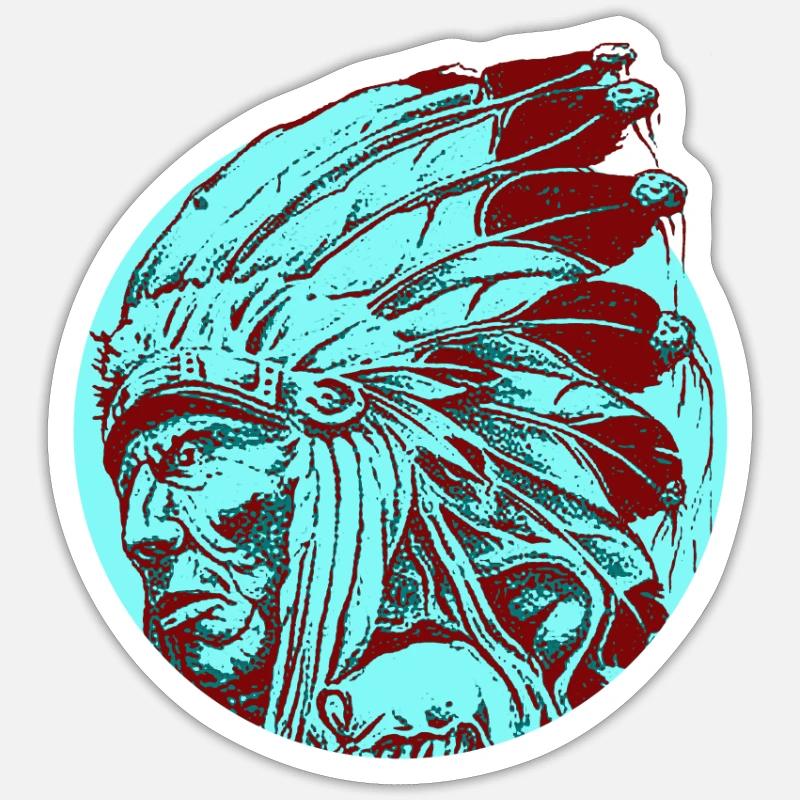 Indiens Indigènes Plumes native Chef - Sticker taille S (10 x 10 cm) - blanc mat