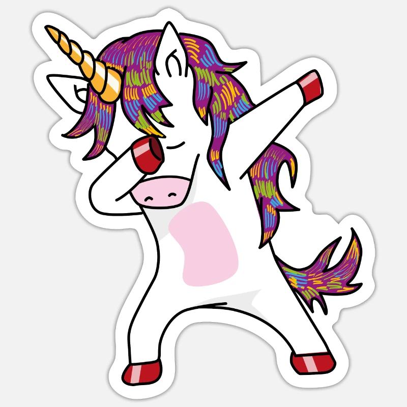 Licorne Dabbing - licorne danse drôle - Sticker taille S (10 x 10 cm) - blanc mat