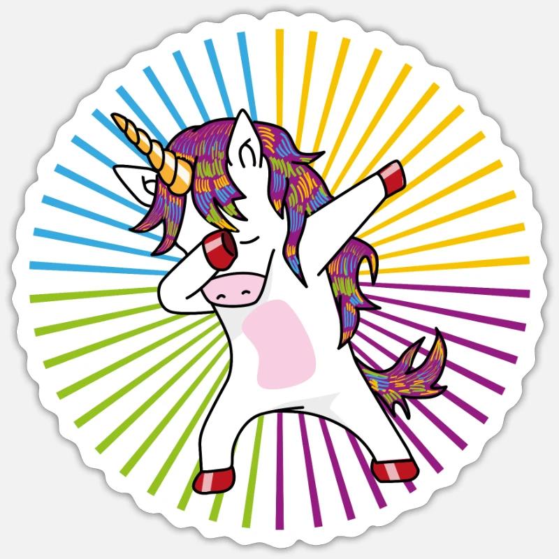 Dabbing Einhorn Regenbogen - Tanzendes Einhorn - Sticker Größe S (10 x 10 cm) - Mattweiß