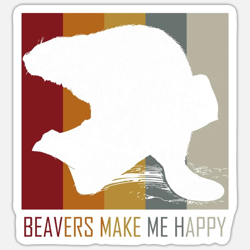 Biber machen mich glücklich Geschenk Idee Biber - Sticker Größe S (10 x 10 cm) - Mattweiß