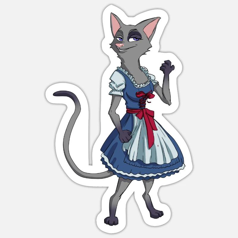 cat dirndl costume - Sticker size S (10 x 10 cm) - white matte
