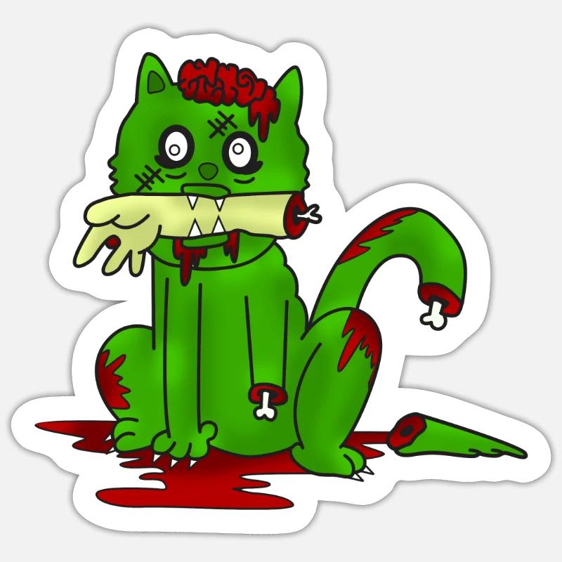 Zombie, Katze, Halloween, Knochen, Geschenkidee - Sticker Größe S (10 x 10 cm) - Mattweiß
