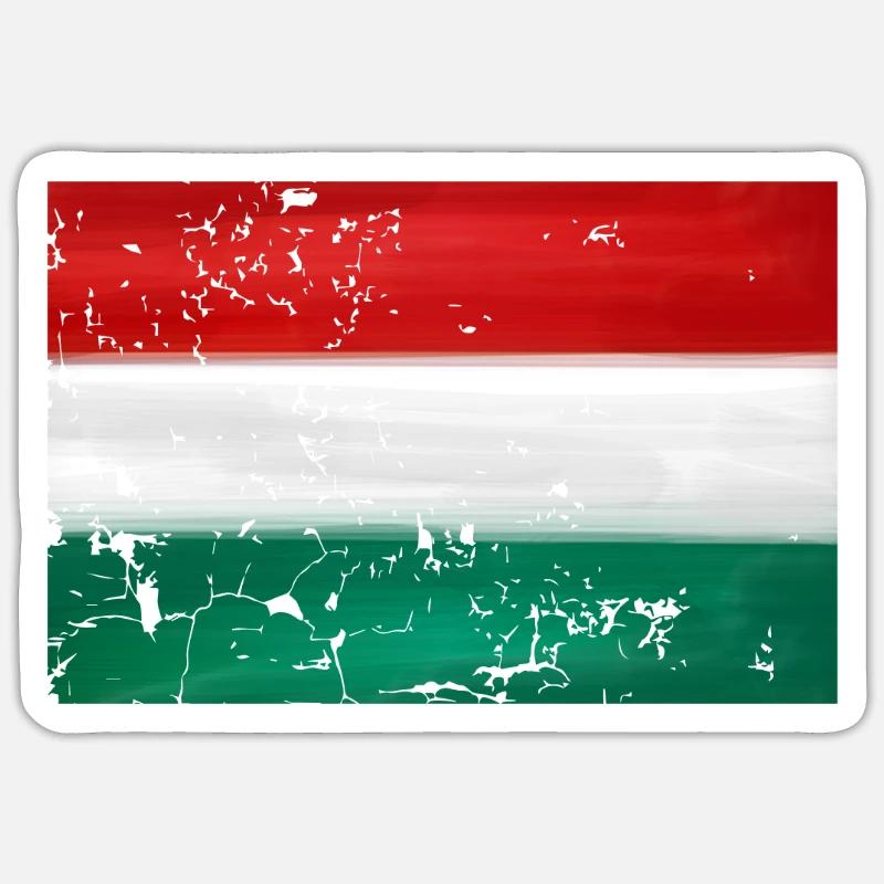 Drapeau hongrois - Sticker taille S (10 x 10 cm) - blanc mat