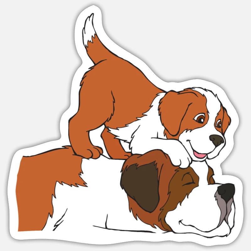 Bernhardiner avec chiot - Sticker taille S (10 x 10 cm) - blanc mat
