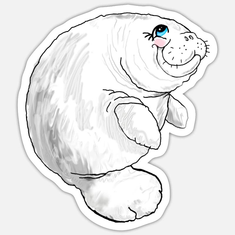 Walrus manatee drawing sea animals - Sticker size S (10 x 10 cm) - white matte