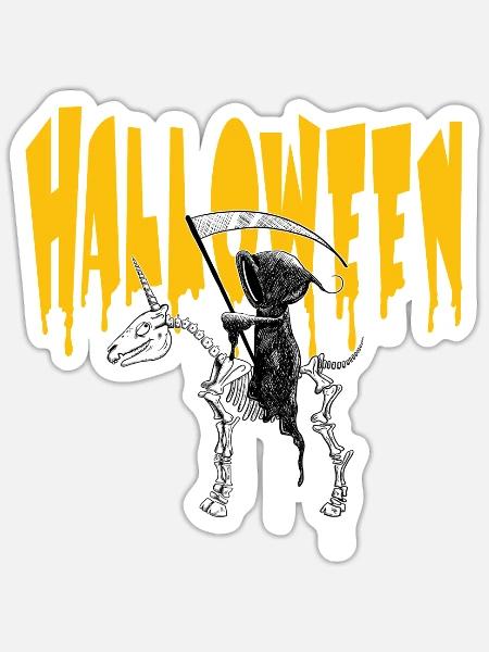 Halloween Sensenmann Auf Einhorn - Sticker Größe S (10 x 10 cm) - Mattweiß