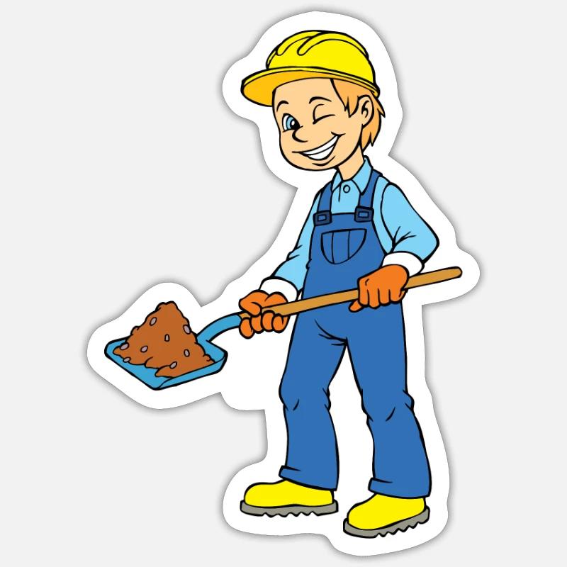 Construction worker at the construction site for children Sticker size S (10 x 10 cm)
