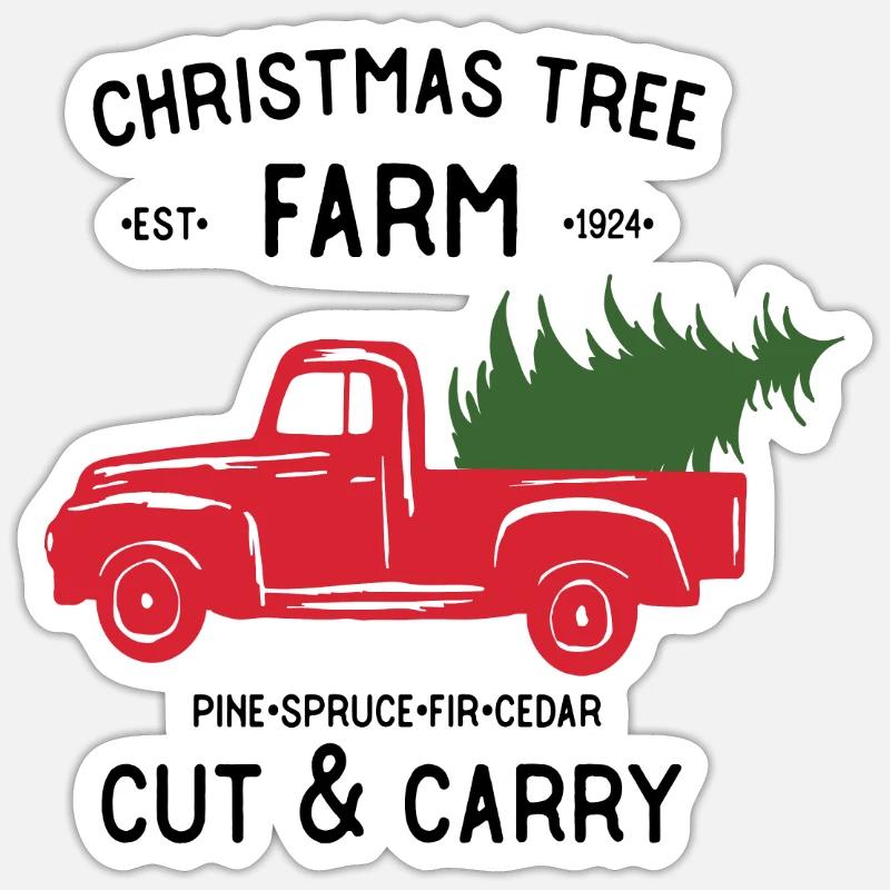 WEIHNACHTSAUTO MIT BAUM - Sticker Größe S (10 x 10 cm) - Mattweiß