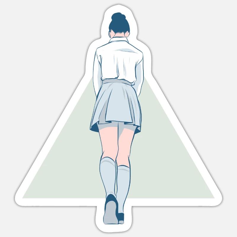 Écolière en uniforme et triangle Sticker taille S (10 x 10 cm)