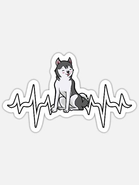 Husky Hund Herzschlag EKG Geschenk - Sticker Größe S (10 x 10 cm) - Mattweiß