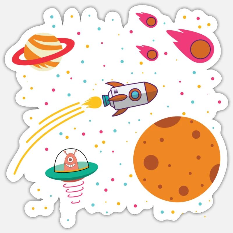 Étoiles de fusée spatiale Système solaire spatial Enfants - Sticker taille S (10 x 10 cm) - blanc mat