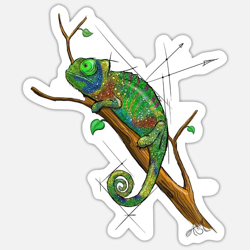 Dessin Chamaeleon - Sticker taille S (10 x 10 cm) - blanc mat