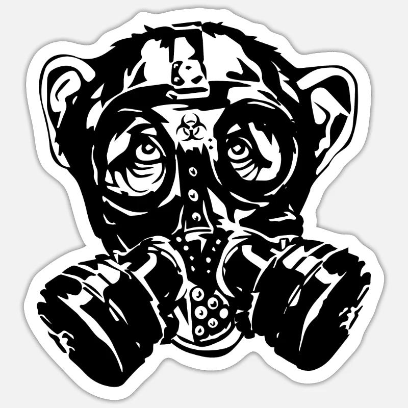 Affe mit Gasmaske als Geschenk - Sticker Größe S (10 x 10 cm) - Mattweiß