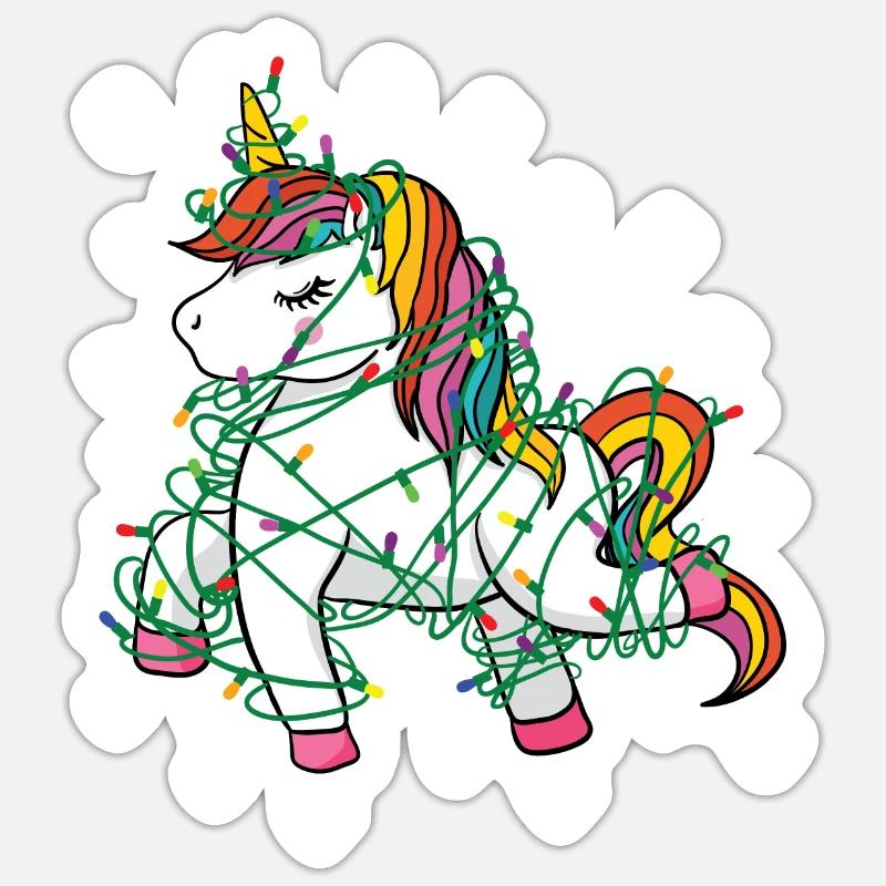 Sapin de Noël Licorne - Sticker taille S (10 x 10 cm) - blanc mat